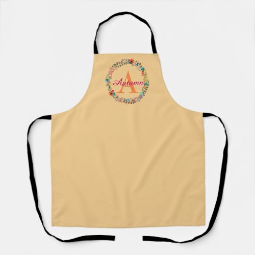 Peach Personalized Floral Wreath Apron