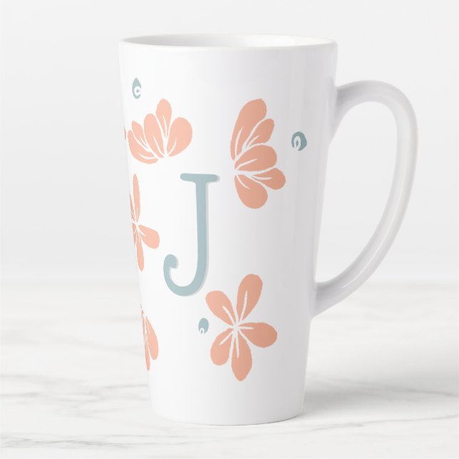 Peach Petal Floral Initial Mug (Right)