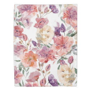 Peach Petals Watercolor Flowers Botanical Blooms Duvet Cover