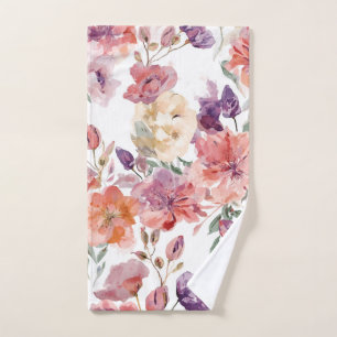 Peach Petals Watercolor Flowers Botanical Blooms Hand Towel