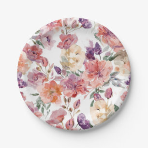Peach Petals Watercolor Flowers Botanical Blooms Paper Plates