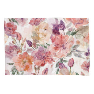 Peach Petals Watercolor Flowers Botanical Blooms Pillow Case