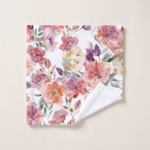 Peach Petals Watercolor Flowers Botanical Blooms Wash Cloth