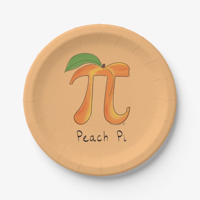 Peach Pi Cute Math Pi Day Party Paper Plates (Front)