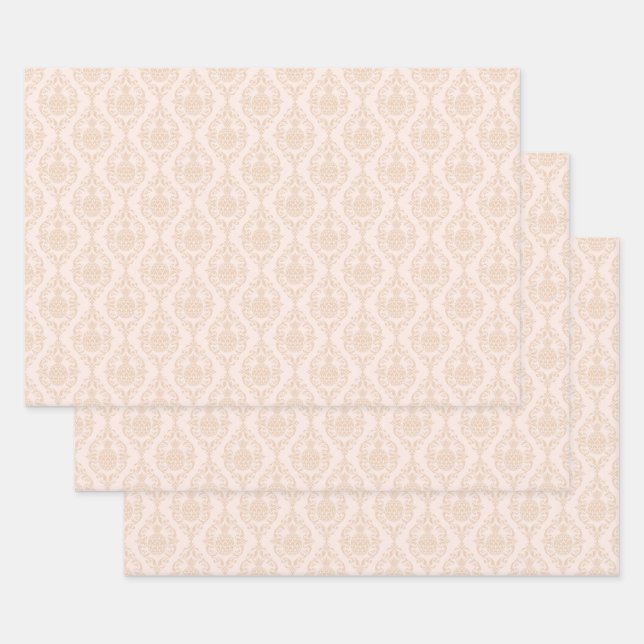 Peach Pineapple Damask Wrapping Paper Sheets (Set)
