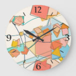 Peach Pink and Aqua Mid-Century Modern Abstract  Large Clock
