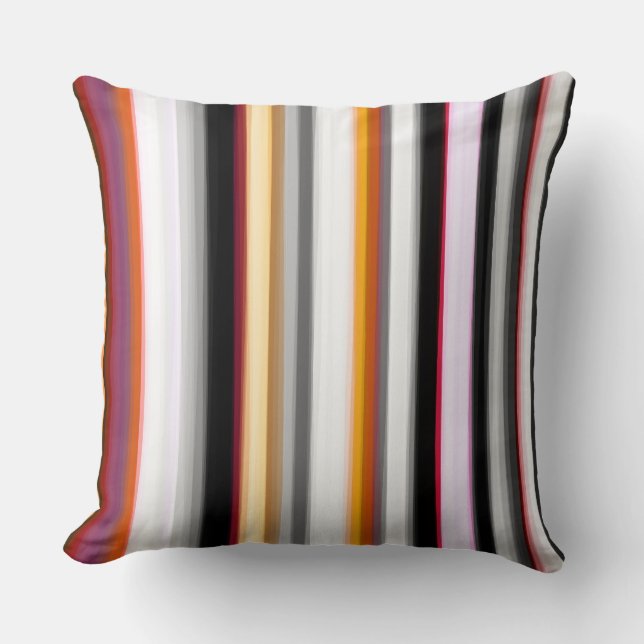 Peach, pink and Gray Abstract Stripes Throw Pillow (Front)
