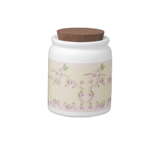 Peach Pink and Green Floral Victorian Art Candy Jar