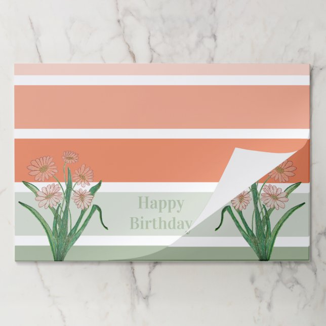 Peach Pink And Green Stripe Paper Placemats (Folded)