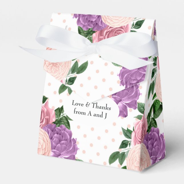 Peach Pink and Lavender Purple Floral Favor Boxes (Front Side)