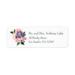 Peach Pink and Lavender Purple Floral Label
