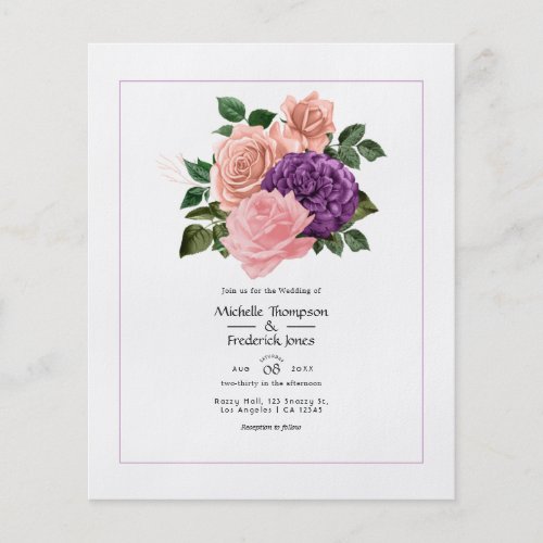 Peach Pink and Lavender Purple Floral Wedding Flyer