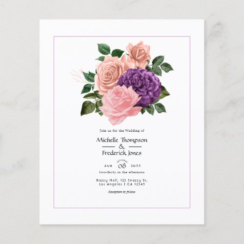 Peach Pink and Lavender Purple Floral Wedding Flyer