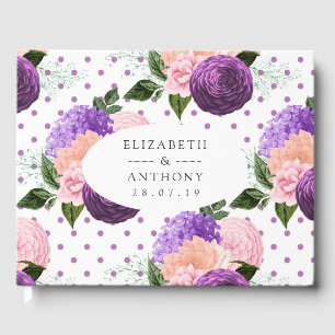 Peach Pink and Lavender Purple Floral Wedding Guest Book