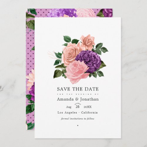 Peach Pink and Lavender Purple Floral Wedding Save The Date