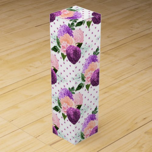 Peach Pink and Lavender Purple Floral Wine Box