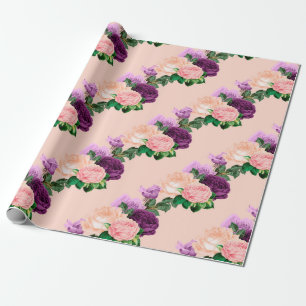 Peach Pink and Lavender Purple Floral Wrapping Paper