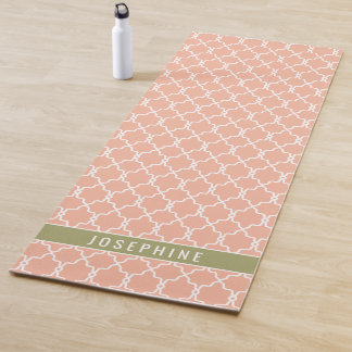 Peach Pink And Olive Green Trellis Pattern Yoga Mat