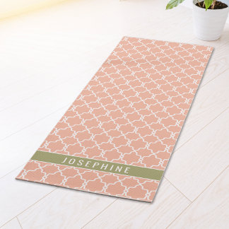 Peach Pink And Olive Green Trellis Pattern Yoga Mat