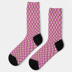 Peach Pink and White Flowers on Purple Socks
