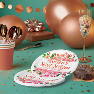 Peach Pink Any Occasion Floral Enchanted Garden Paper Plates