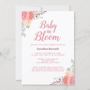 Peach Pink Baby in Bloom Baby Shower Invitation