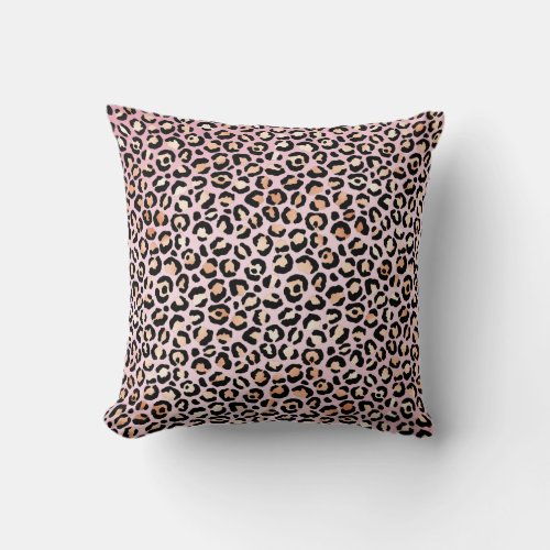 Peach Pink Black Leopard Print      Throw Pillow