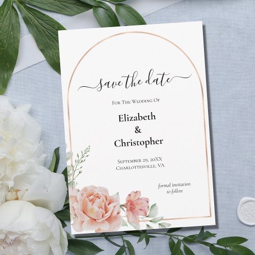 Peach Pink Blush Floral Wedding Save the Date Invitation