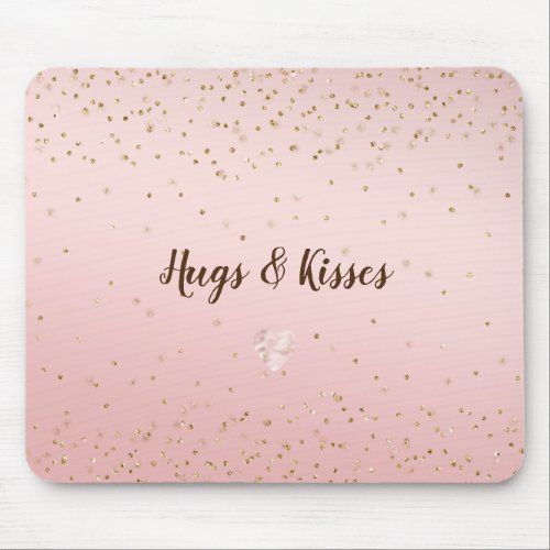 Peach Pink Blush Gold Glitz Confetti Sparkle Heart Mouse Pad