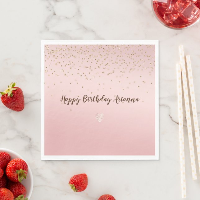 Peach Pink Blush Gold Glitz Confetti Sparkle Heart Napkins (Insitu)