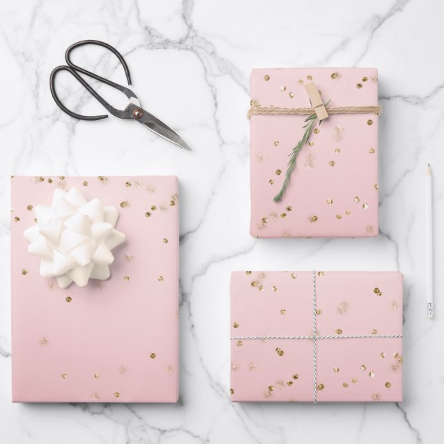 Peach Pink Blush Gold Glitz Confetti Sparkle   Wrapping Paper Sheets (Front)