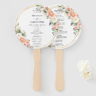 Peach Pink Blush Ivory Floral Gold Wedding Program Hand Fan