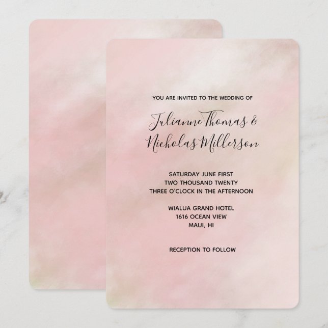 Peach Pink Blush Tie Dye Watercolor personalized Invitation (Front/Back)