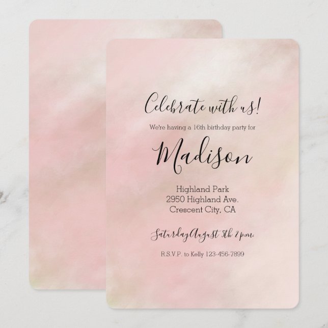 Peach Pink Blush Tie Dye Watercolor personalized Invitation (Front/Back)