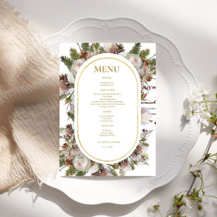 Peach Pink Boho Watercolor Winter Floral Wedding Menu