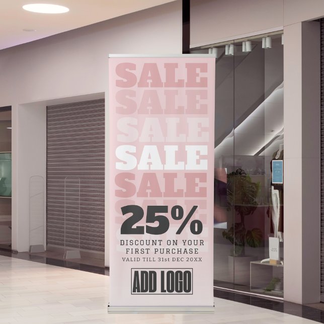 Peach Pink Bold Discount Sale Business Logo Retractable Banner (Creator Uploaded)