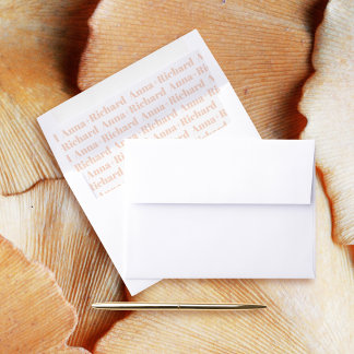 Peach pink bold typography custom names wedding envelope liner