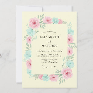 Peach Pink Botanical Bloom Wedding Invitation