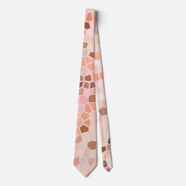 Peach Pink Brown Mosaic Neck Tie (Front)