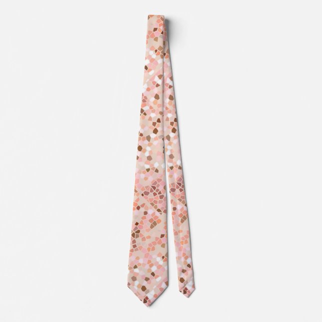 Peach Pink Brown Mosaic Neck Tie (Front)