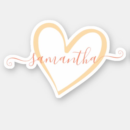 Peach Pink Calligraphy Calligraphic Name Heart Sticker
