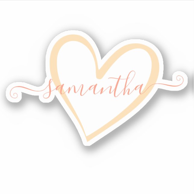 Peach Pink Calligraphy Calligraphic Name Heart Sticker (Front)