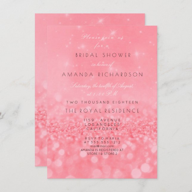 Peach Pink Candy Sparkly Glitter Bridal Shower Invitation (Front/Back)
