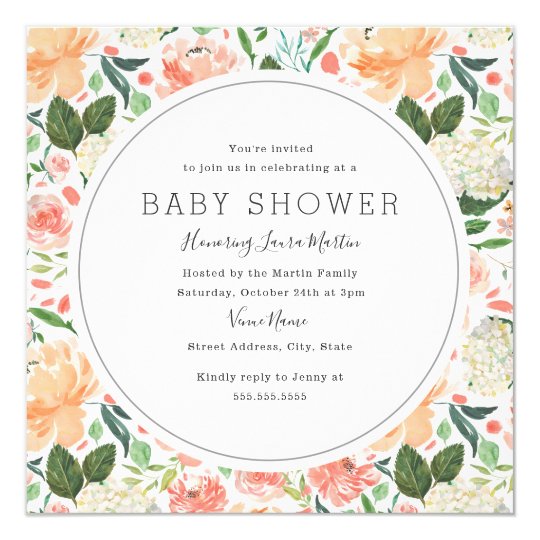 Peach Pink Chic Floral Girl Baby Shower Invitation | Zazzle.com