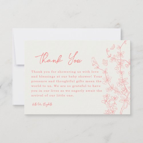 Peach Pink  Chinoiserie Baby Shower Thank You Card