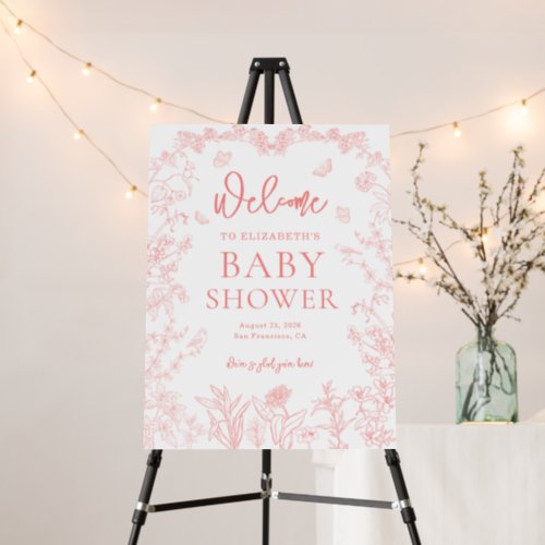 Peach Pink Chinoiserie Baby Shower Welcome Sign