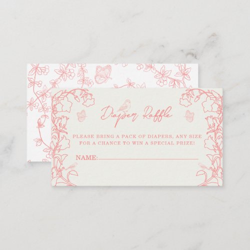 Peach Pink Chinoiserie Diaper Raffle Ticket  Enclosure Card