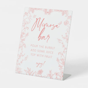 Peach Pink Chinoiserie Mimosa Bar Bridal Shower Pedestal Sign