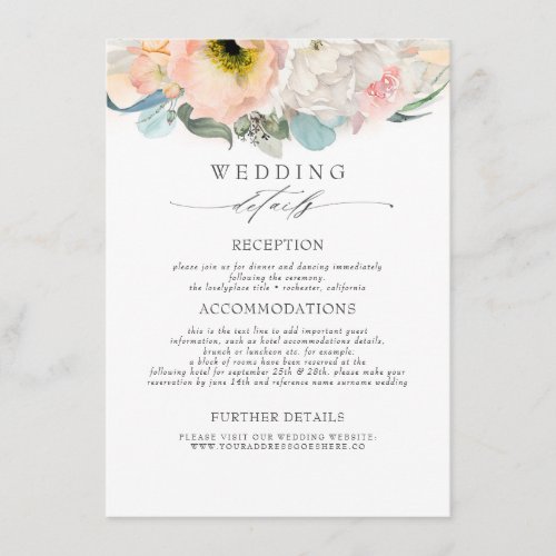 Peach Pink Colored Flowers Wedding Information Enclosure Card