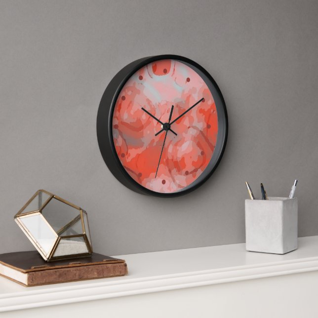Peach Pink Coral Red Rounded Squares Art Pattern Clock (Office)